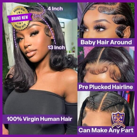Human Hair Bob Wig 13x4 HD Lace Frontal Glueless 180% Density 16 Inch main image 5